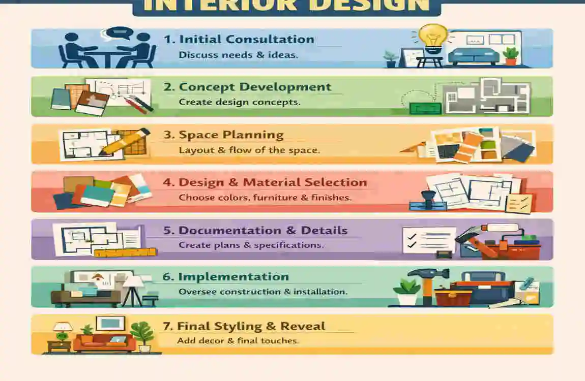 What are the 7 stages of interior design?
