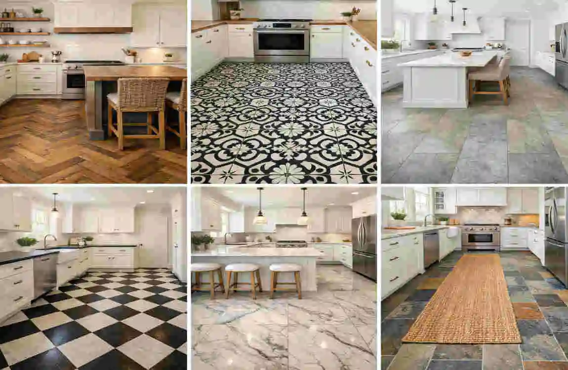 kitchen floor ideas with white cabinets