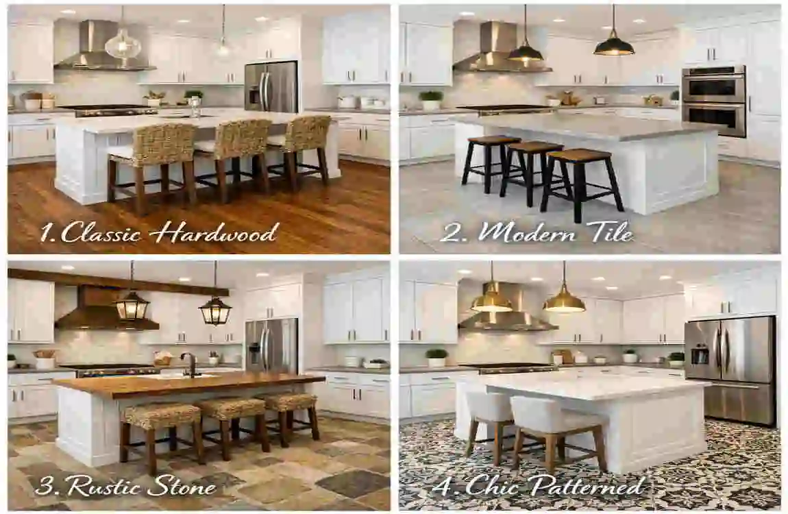 kitchen floor ideas with white cabinets