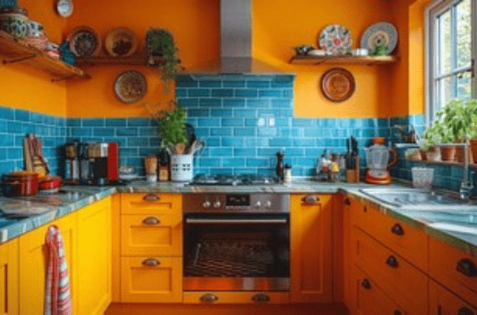 Matching Colors with a Blue Backsplash