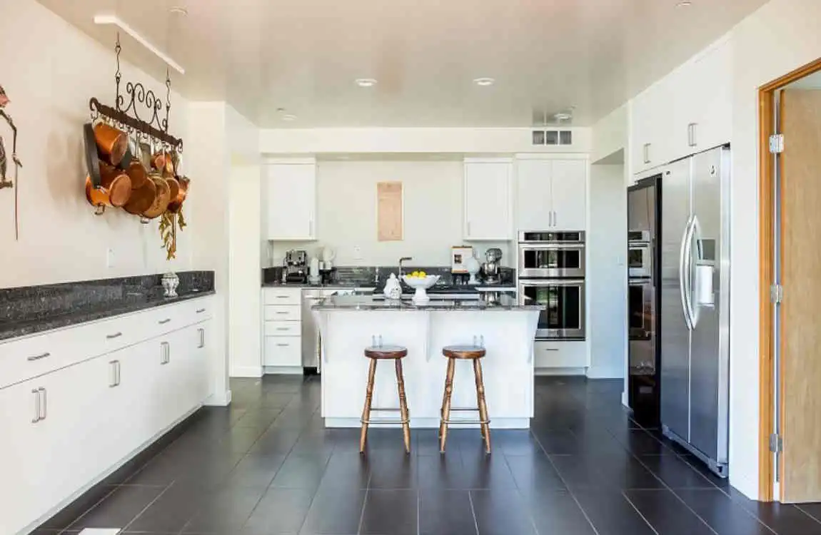 kitchen floor ideas with white cabinets