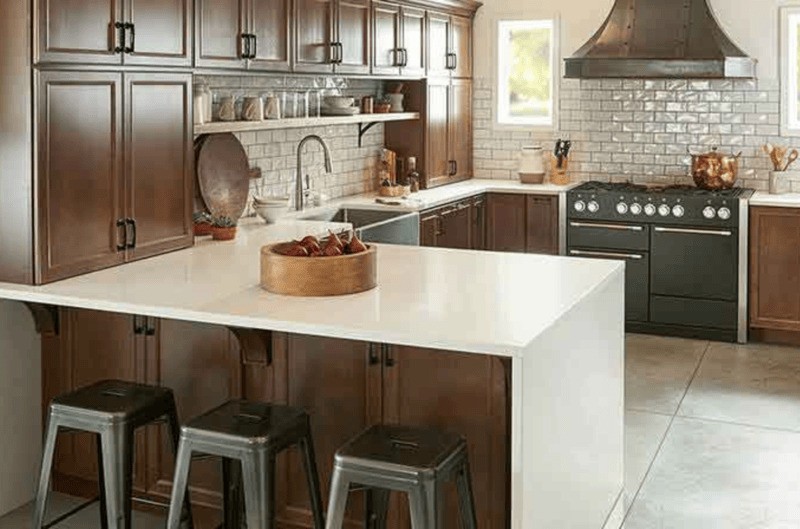 The Perfect Combination: Brown Kitchen Cabinets with White Countertops