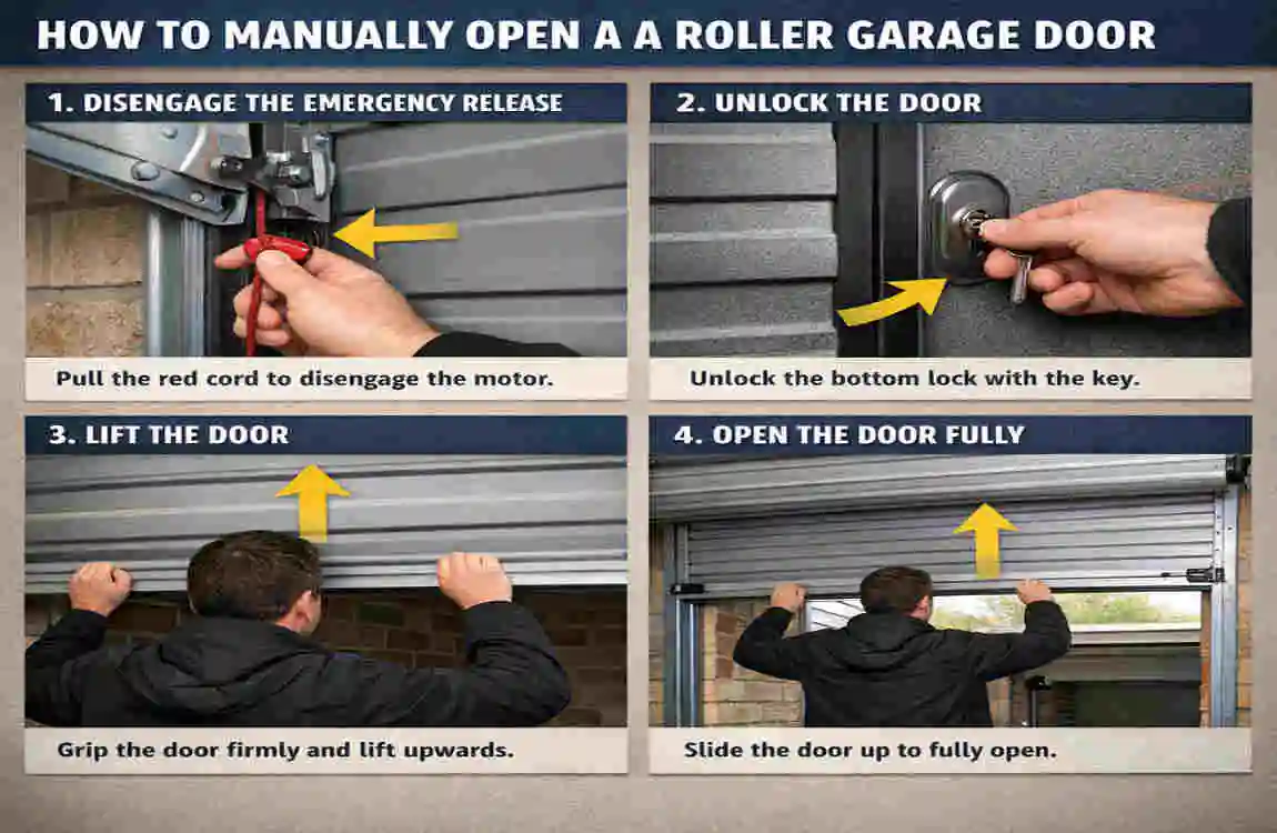 how to manually open a roller house garage door
