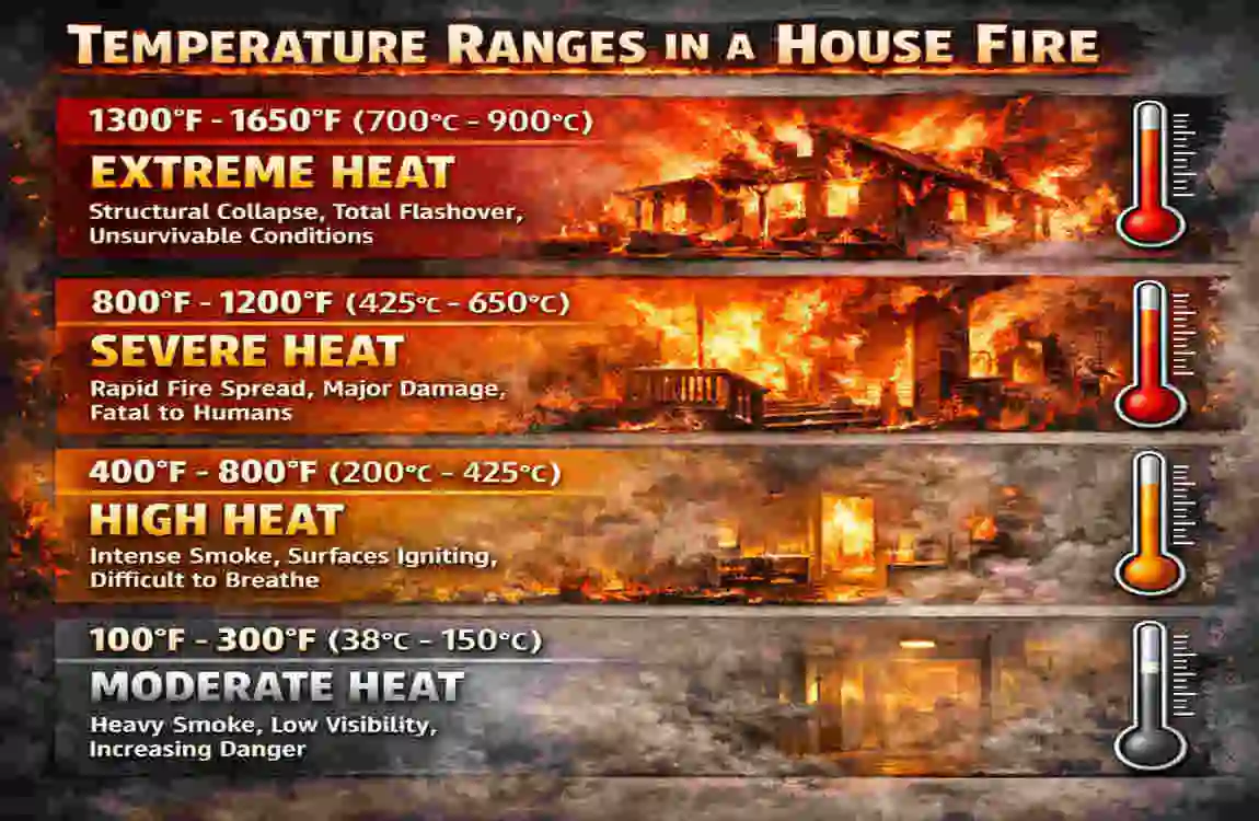 how hot does a house fire get