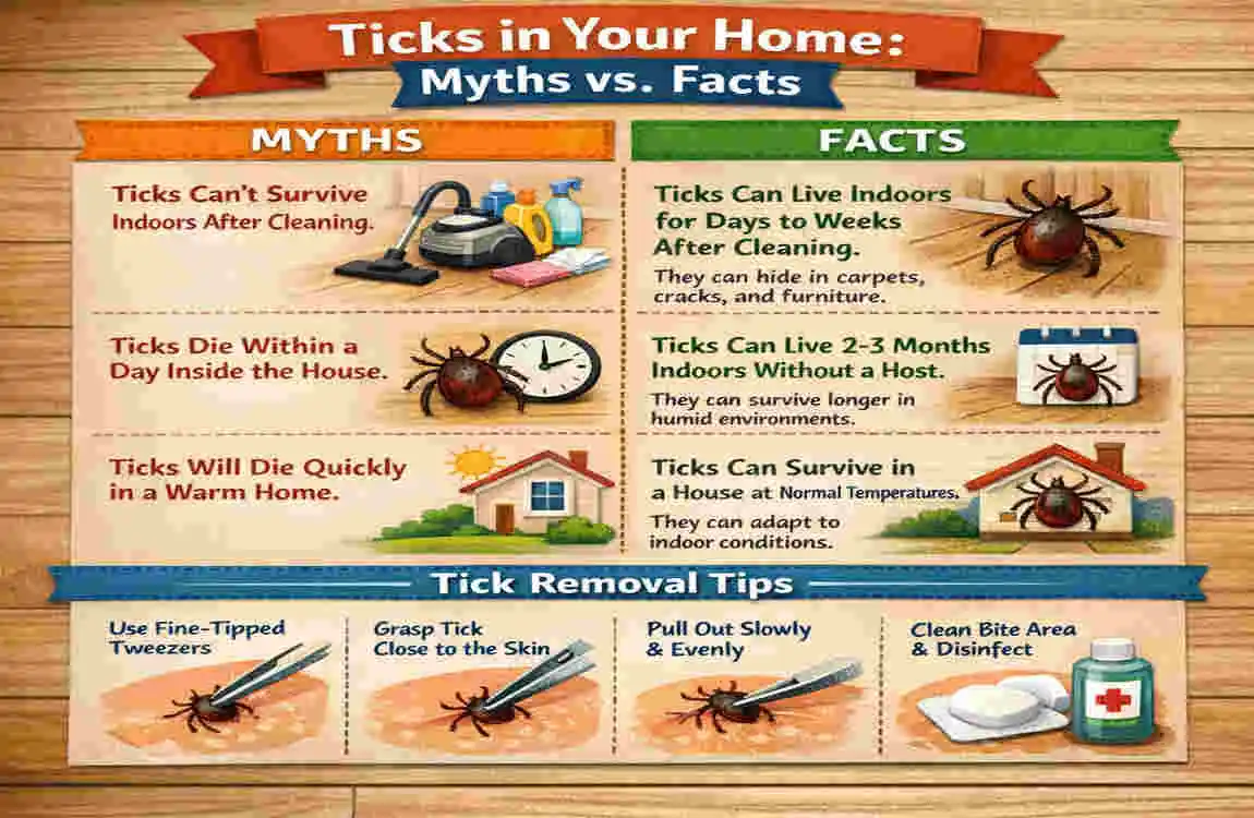 how long can ticks live in a house cleaning