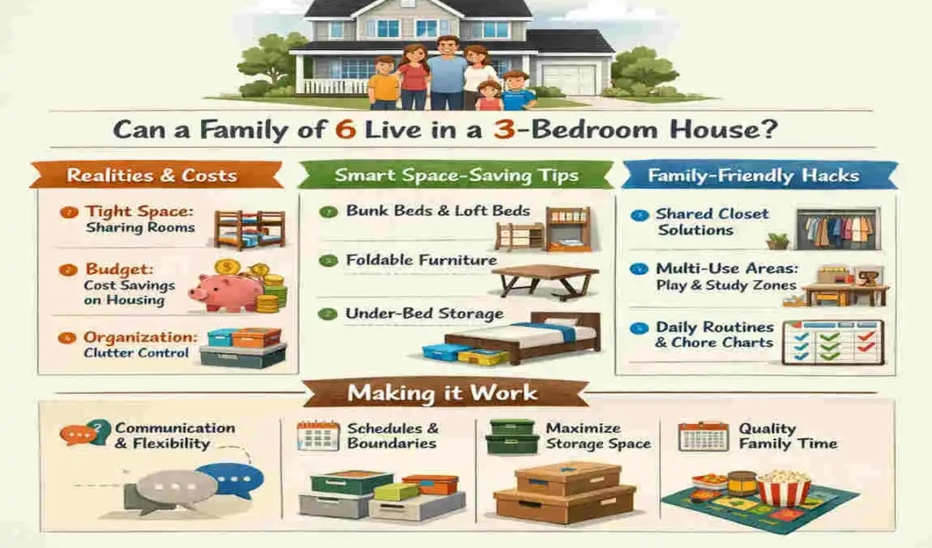 can a family of 6 live in a 3 bedroom house