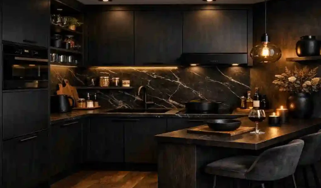 small house dark kitchen