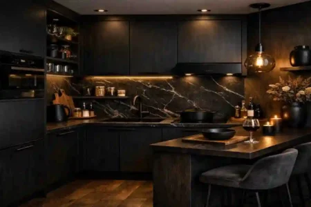 small house dark kitchen