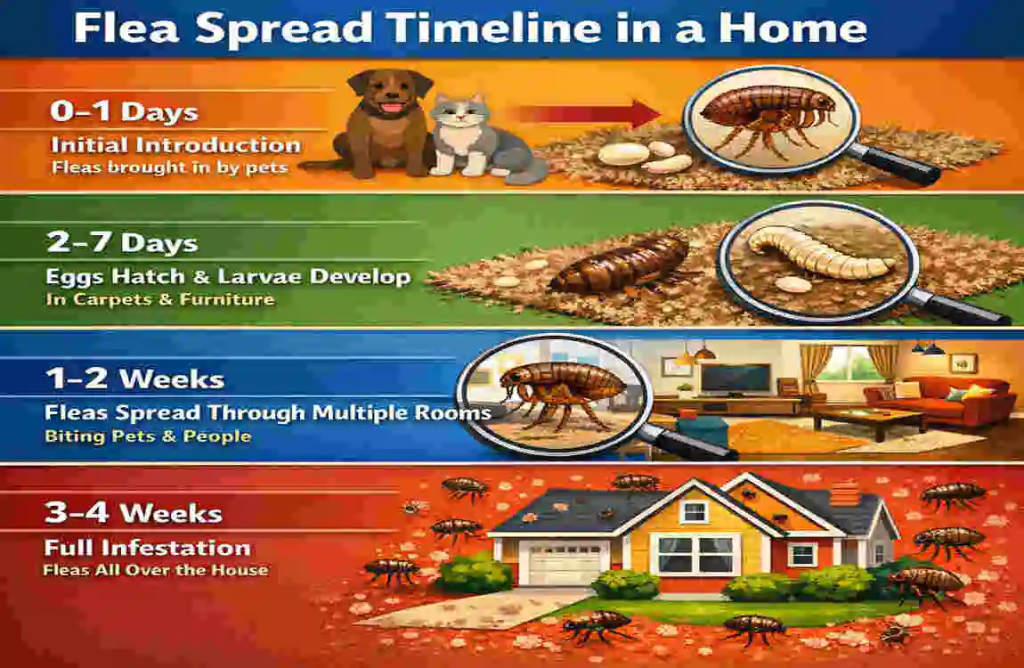 how fast do fleas spread in the house