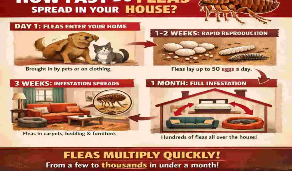 how fast do fleas spread in the house