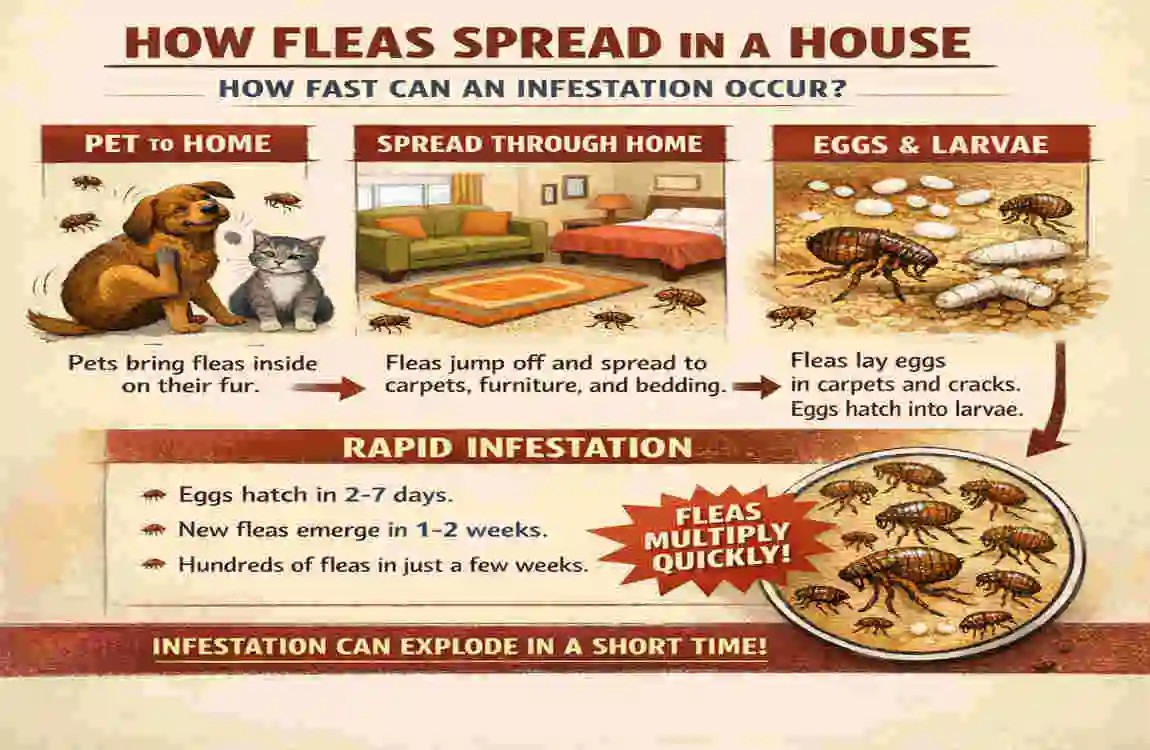 how fast do fleas spread in the house