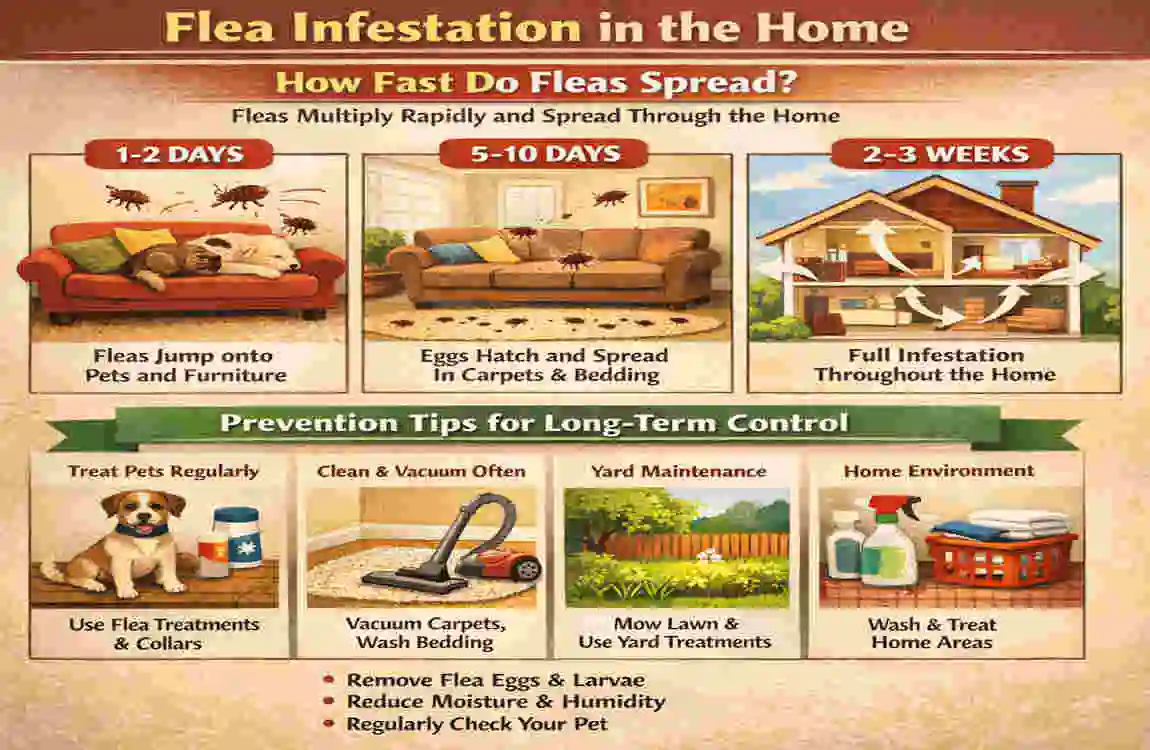 how fast do fleas spread in the house