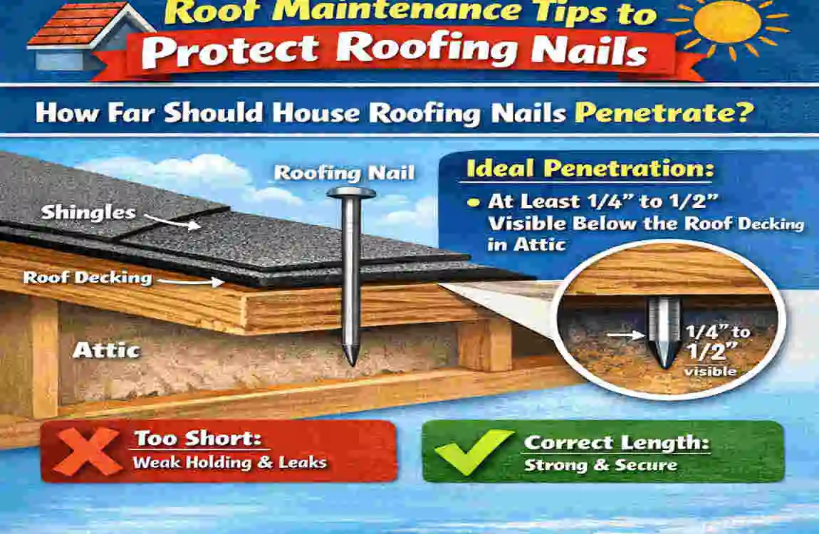 how far should house roofing nails penetrate