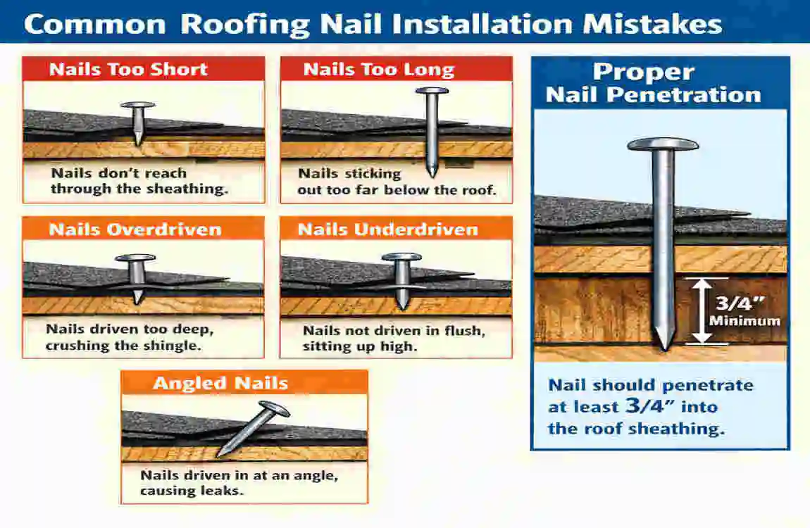 how far should house roofing nails penetrate