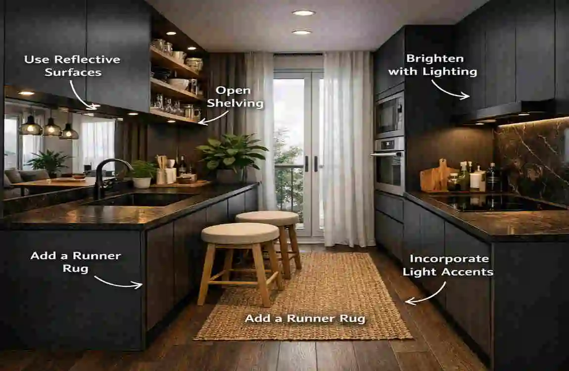 small house dark kitchen