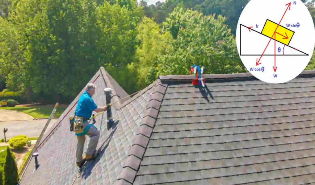 a worker stands still on a roof sloped