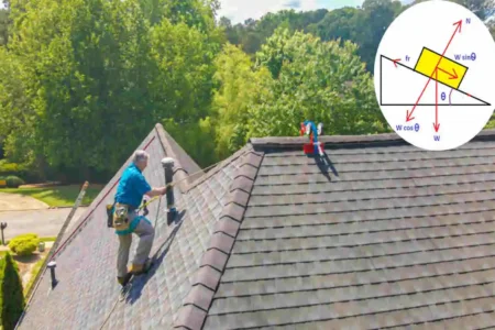 a worker stands still on a roof sloped