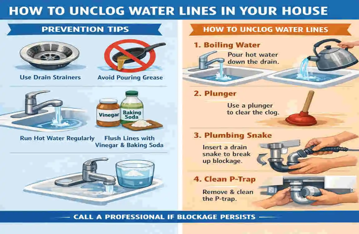 how to unclog water lines in house