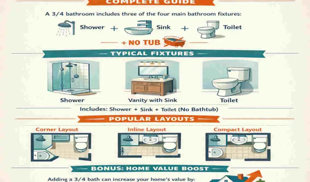 What Is a 3/4 Bathroom? Complete Guide to Fixtures, Layouts & Home Value Boost