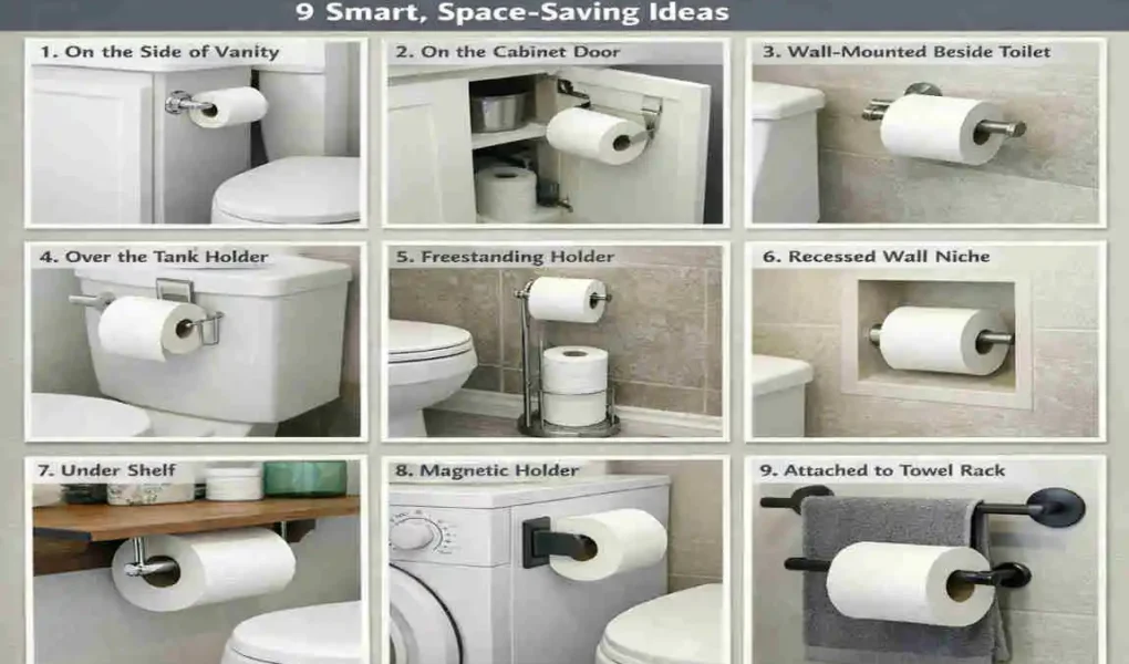 where to put toilet paper holder in small bathroom