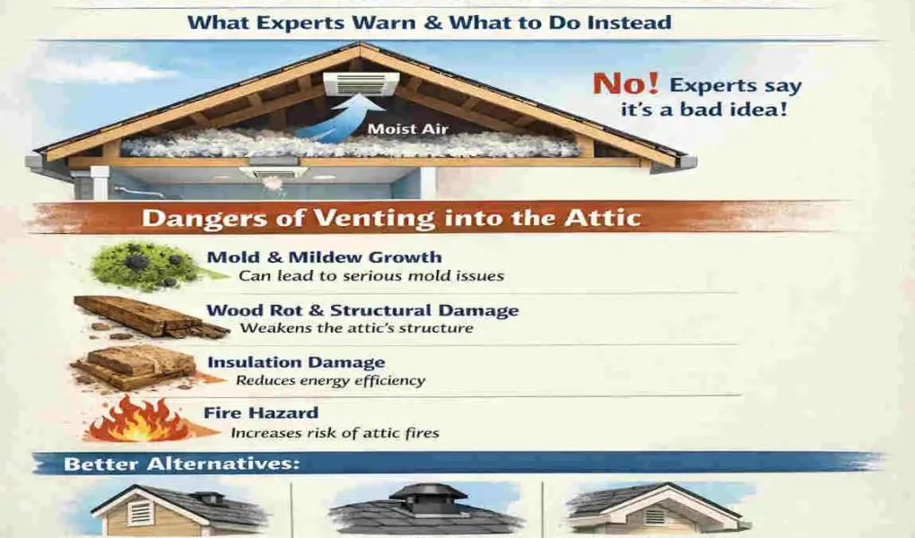 can bathroom fan vent to attic