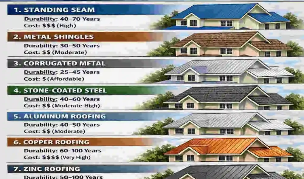 types of metal roofing for houses