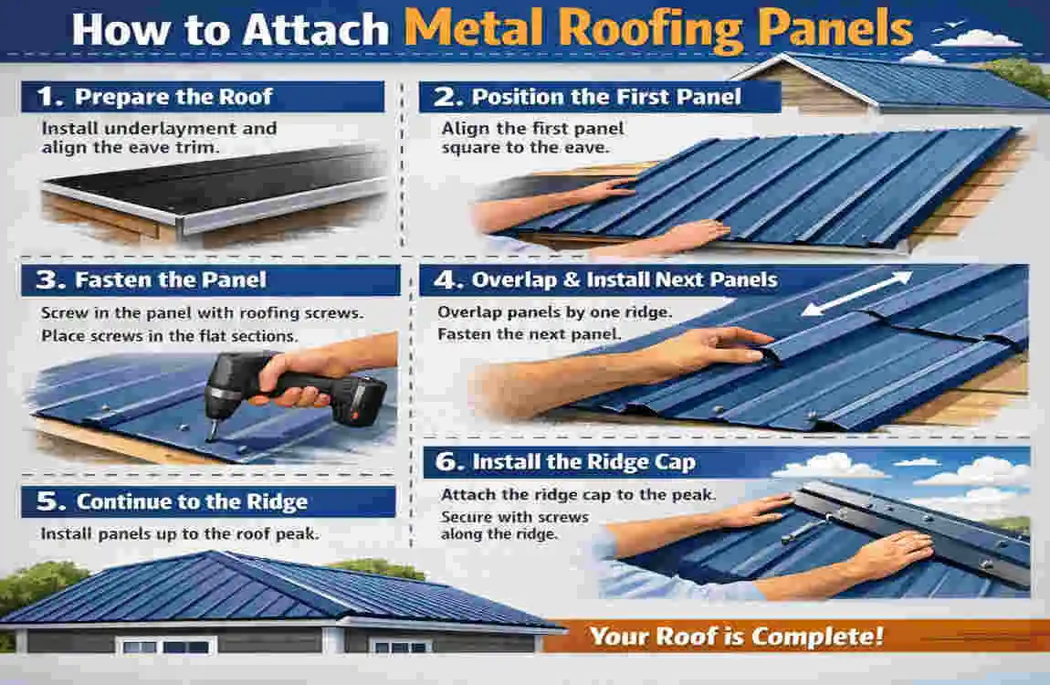 how to attach metal roofing panels