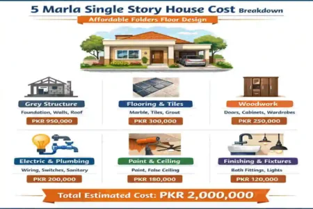 single story house construction cost of 5 marla house floders design