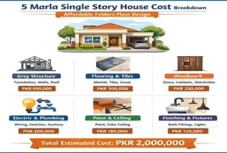 single story house construction cost of 5 marla house floders design