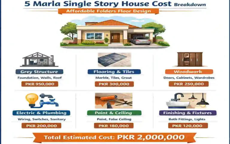 single story house construction cost of 5 marla house floders design
