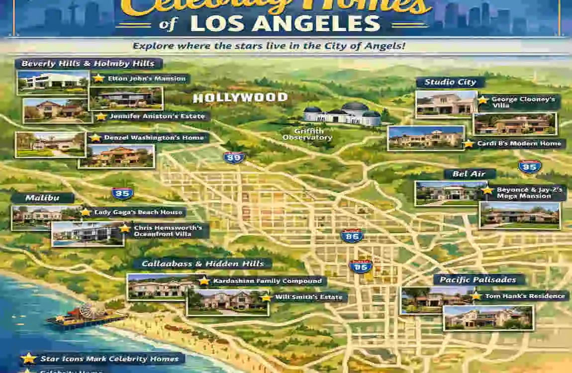 map of celebrity homes