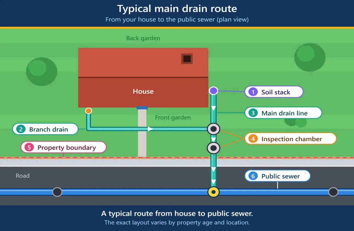 where is the main line drain in a uk house