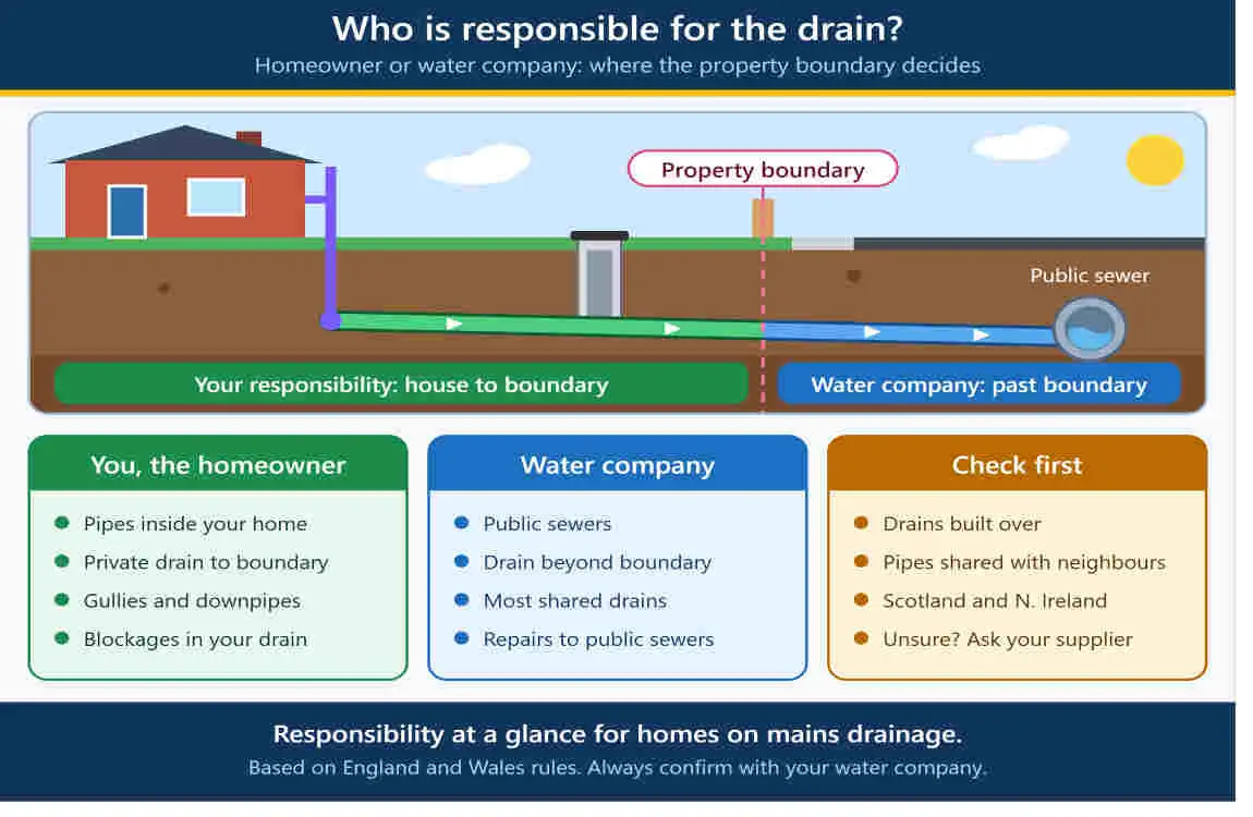 where is the main line drain in a uk house