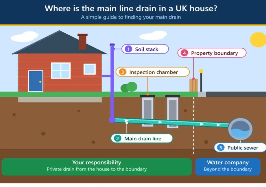 where is the main line drain in a uk house